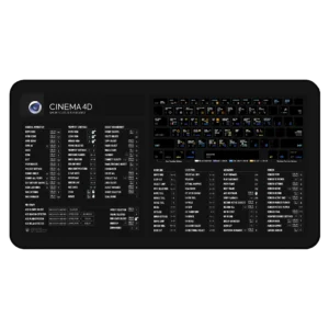 Cinema 4D Shortcuts Deskmat with C4D keyboard shortcut mat, 3D modeling deskmat, motion graphics desk accessory, and Maxon C4D workflow booster.
