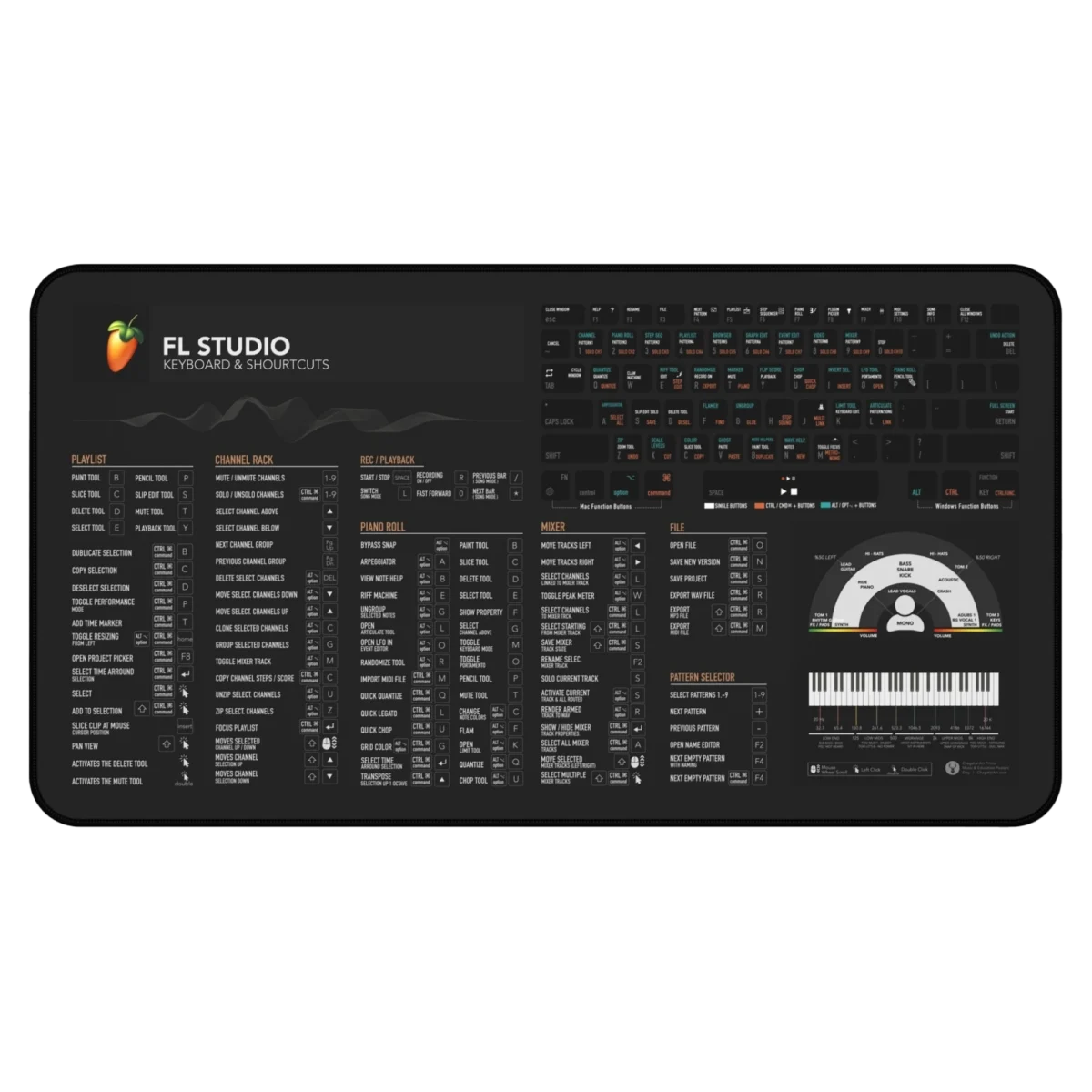 FL Studio Shortcuts Deskmat on beatmaker’s desk