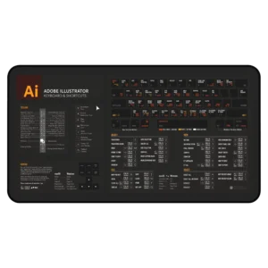 Illustrator Shortcuts Deskmat showing Adobe Illustrator Hotkeys and quick commands, designed for graphic design studios.