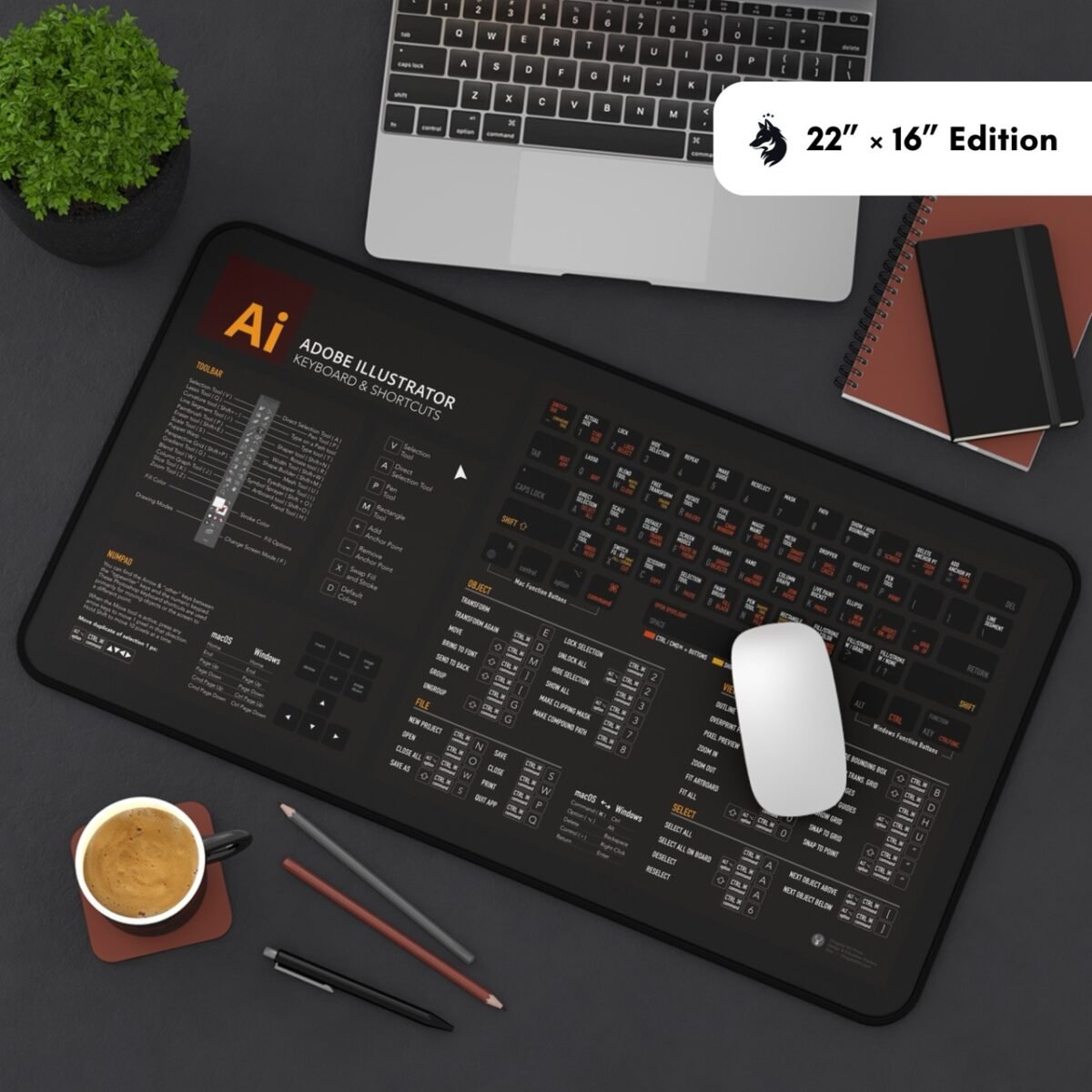 Illustrator Shortcut Cheat Sheet deskmat designed for professional illustrators.