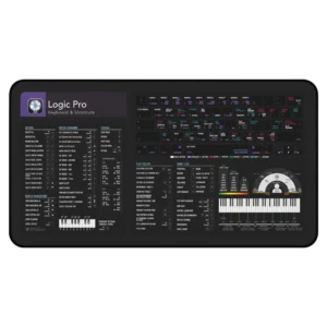 Logic Pro Shortcut Deskmat with shortcut keyboard guide, audio engineer reference mat, and DAW workflow desk pad for home studios.