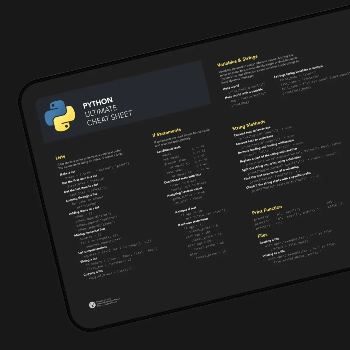 Python Learning Mat for Students and Bootcamps