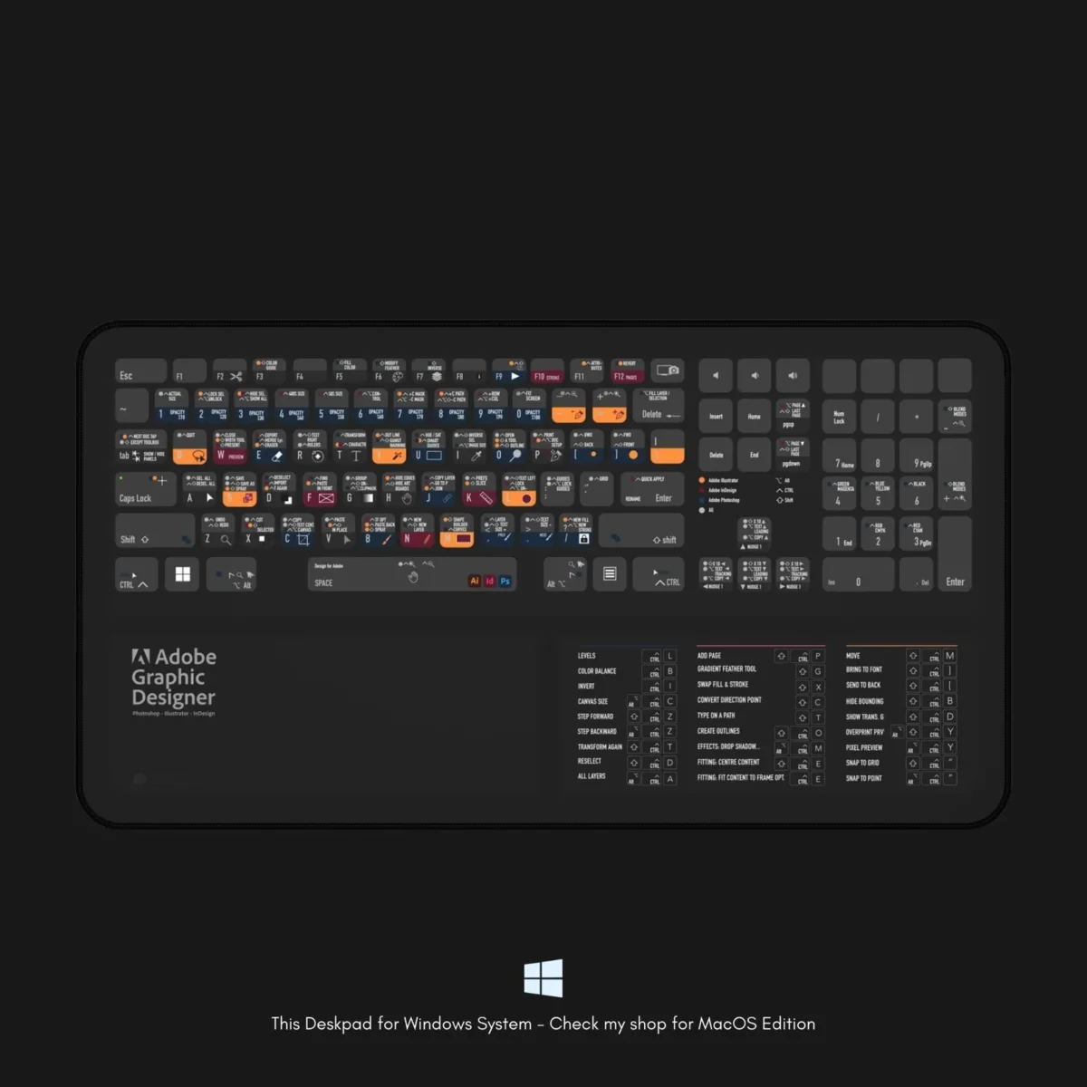 Designer desktop setup with Adobe CC shortcut pad