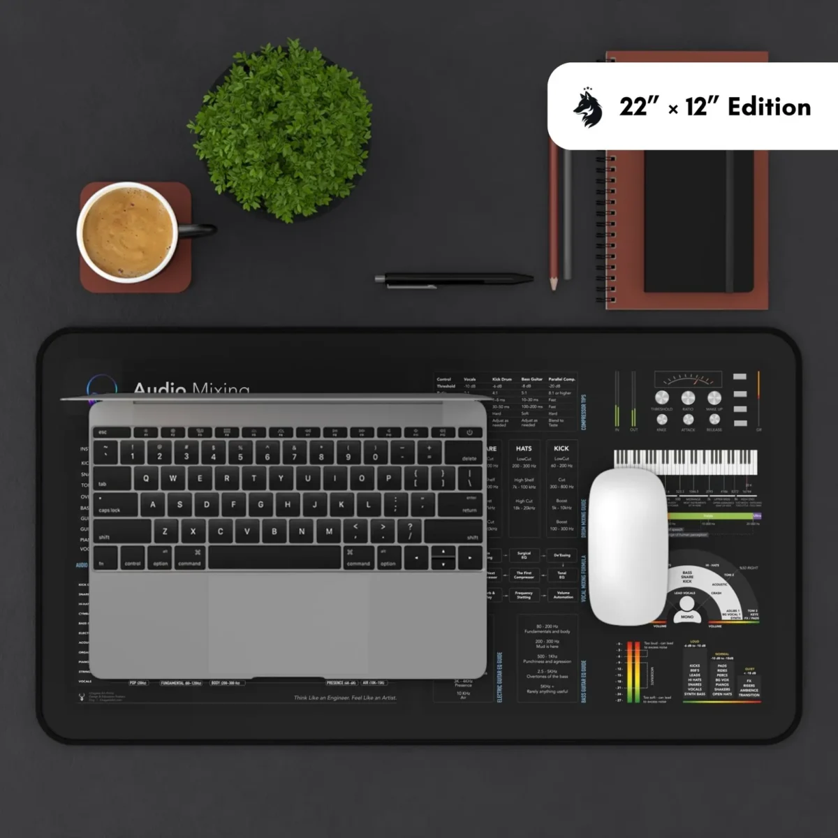 Anti-slip deskmat with stereo imaging and mix guide