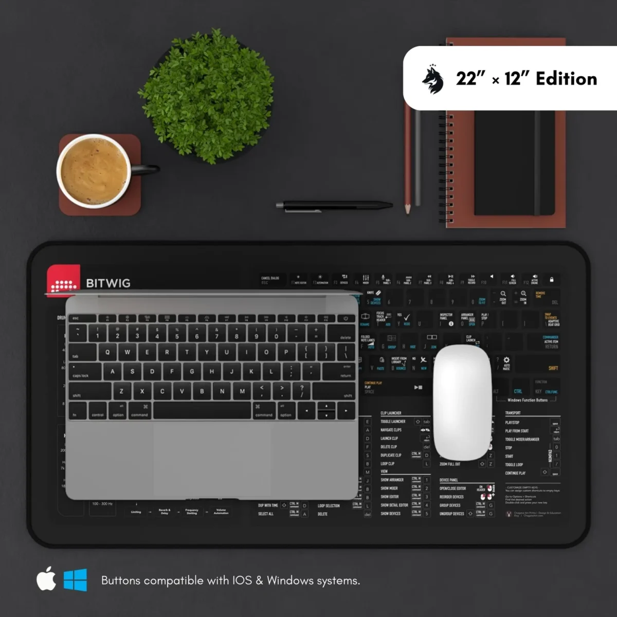 Bitwig Studio grid guide mat with shortcuts deskmat, modular workflow enhancer, and electronic music production gear.