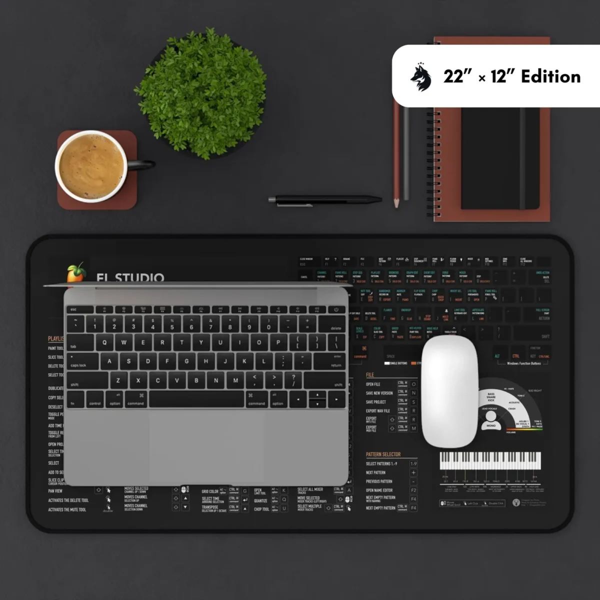 Large FL Studio Shortcuts Deskmat with MIDI gear