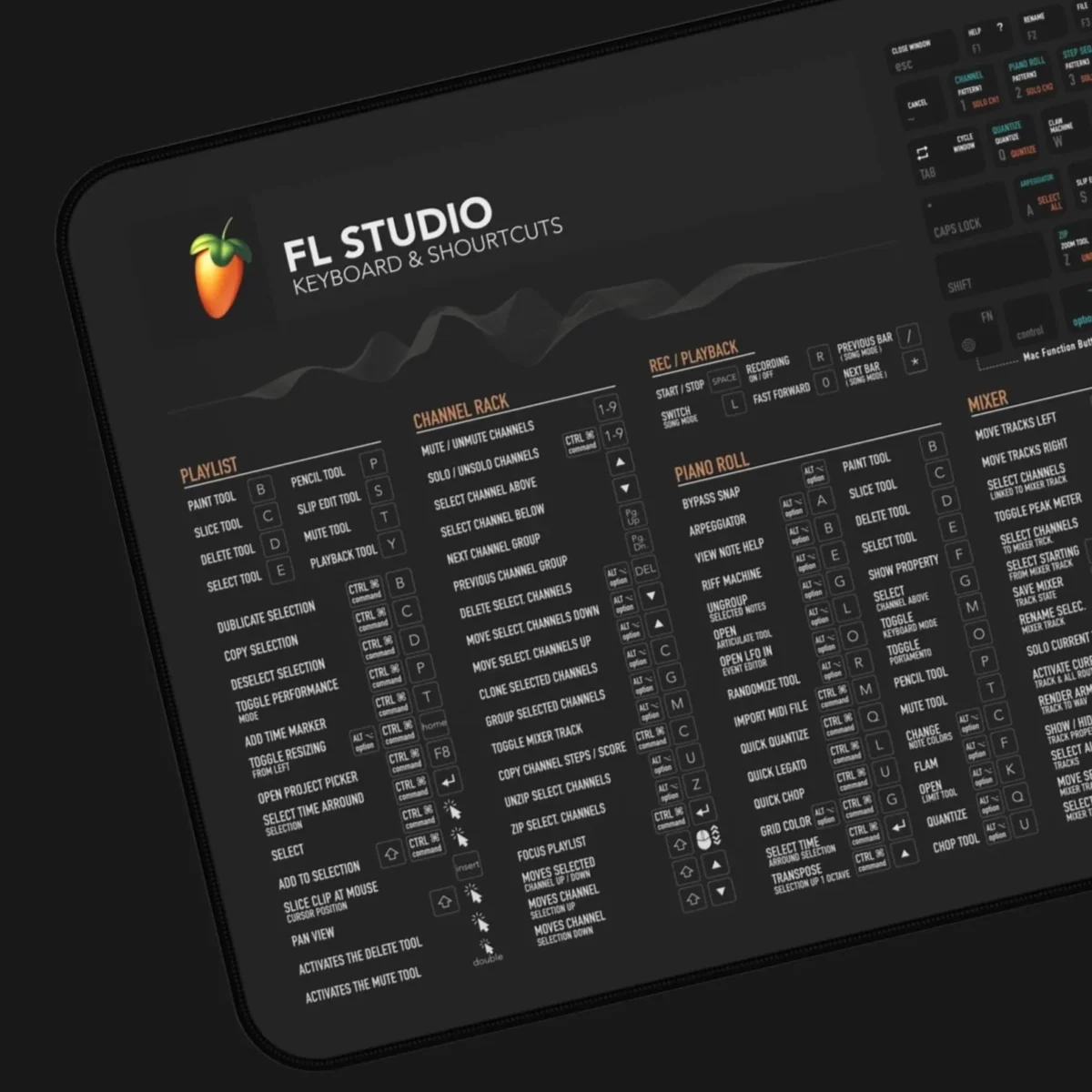 Durable neoprene shortcut mat for FL Studio