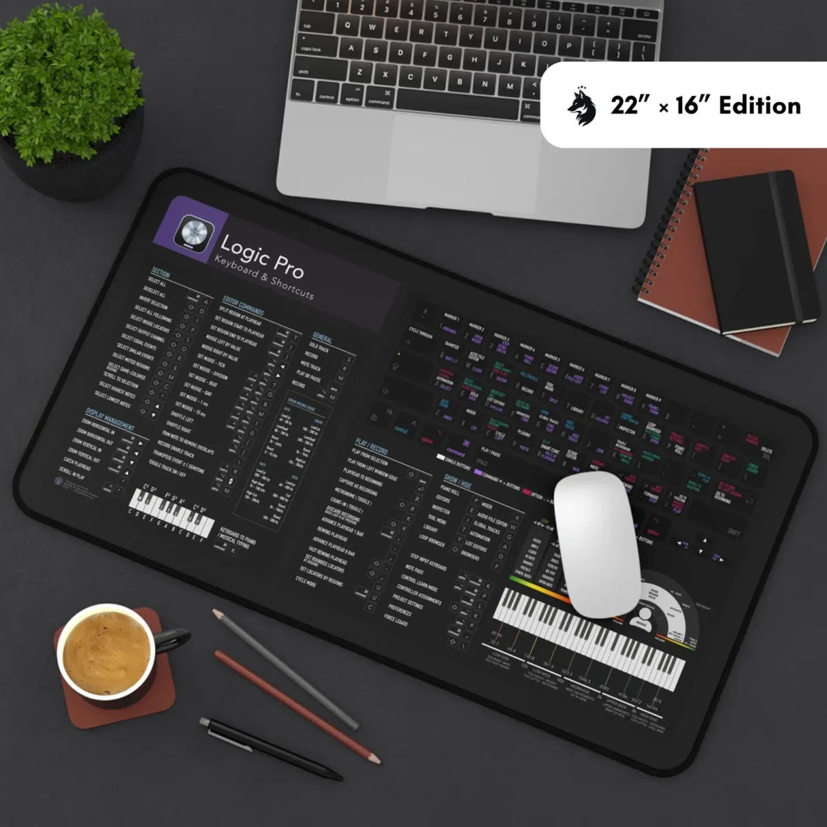 Logic Pro Shortcut Deskmat keyboard mat with DAW hotkeys, music production pad, workflow deskmat, and MacBook shortcut reference.