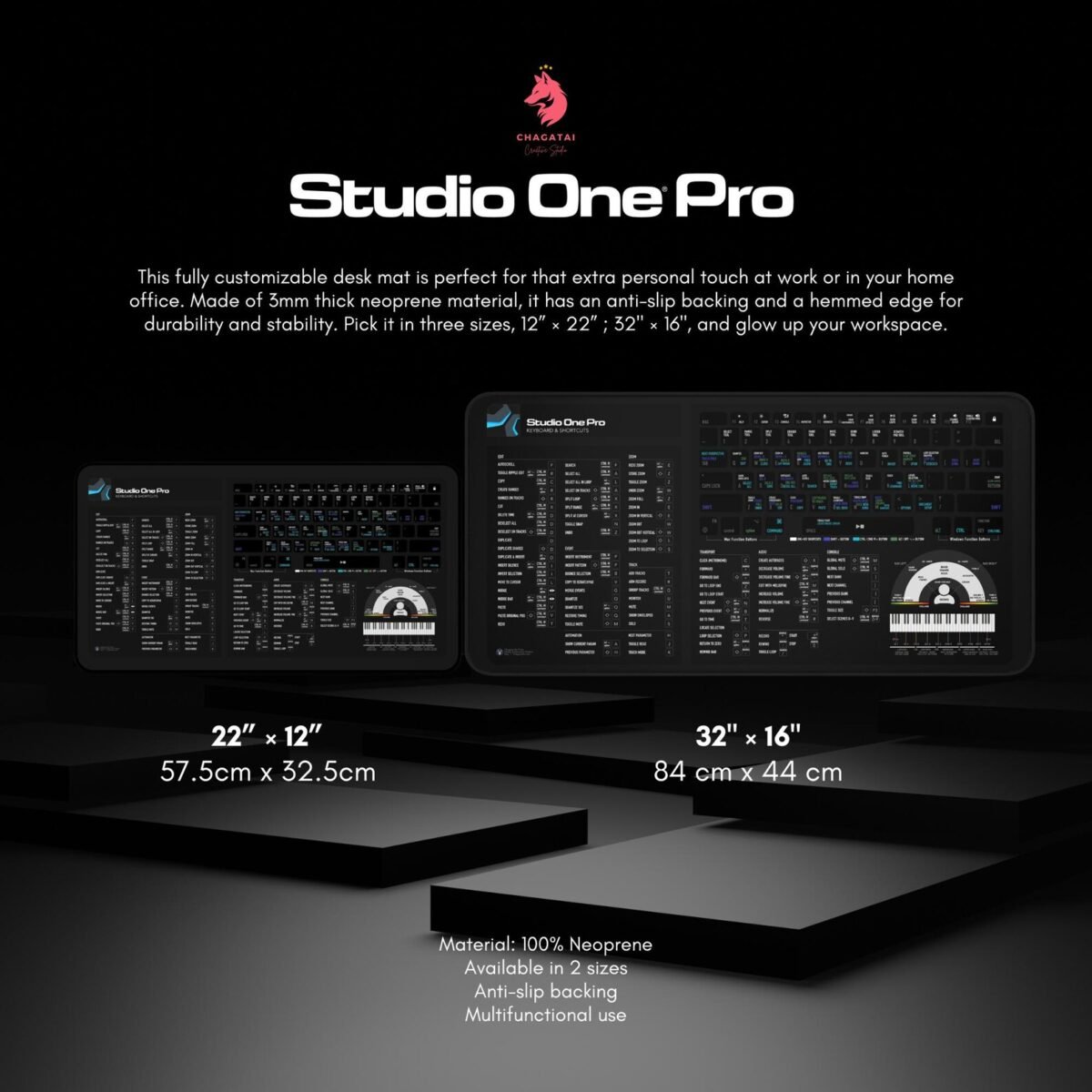 Studio One track editor pad with keyboard shortcuts, workflow booster, and DAW reference guide.