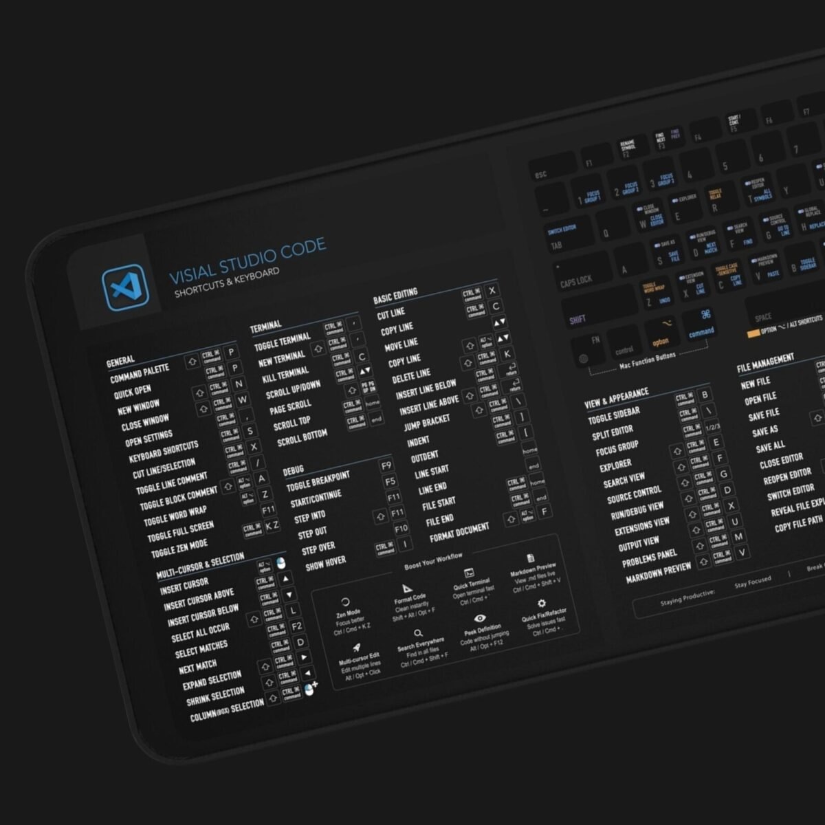 Visual Studio Code shortcut reference mat